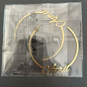 Personalized Gold plated name plate earrings.(April)